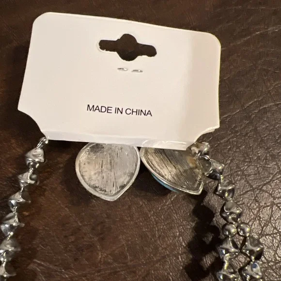 Southwestern Faux Blue Turquoise Squash Blossom Necklace & Earrings Set - Picture 6 of 6